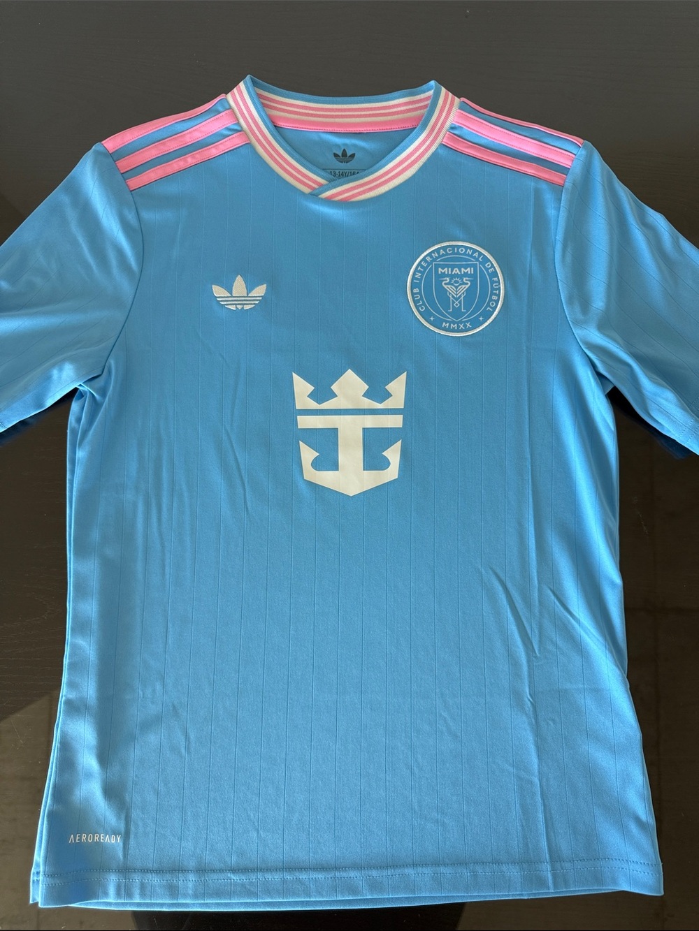adidas Light Blue Kids Soccer Jersey with Pink Accents